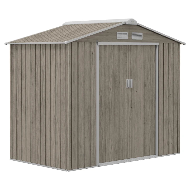7x4ft Outdoor Metal Storage Shed with Lockable Doors, Ventilation, and Foundation Kit