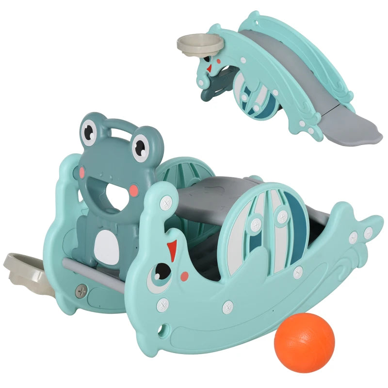 Baby Rocking Horse, Slide & Basketball Hoop 3-in-1 Toy – Portable for Indoor/Outdoor