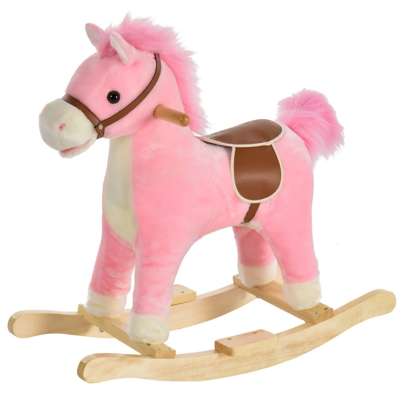 Soft Rocking Horse Ride-On Toy for Kids with Sound Effects and Wagging Tail, Ages 3-6