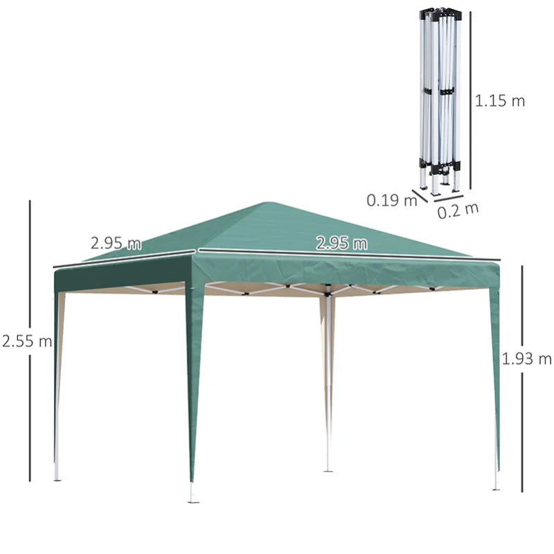 Wedding Party Pop Up Gazebo with Height Adjustable Roof and Carrying Bag, Green, 3 x 3m