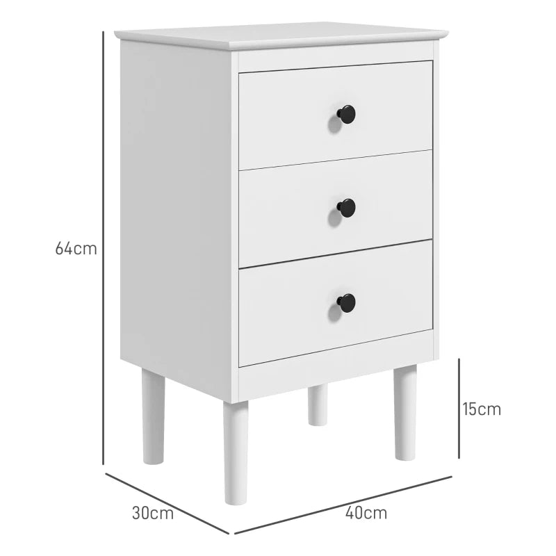 Two White Bedside Tables with 3 Drawers – Contemporary Bedroom Furniture