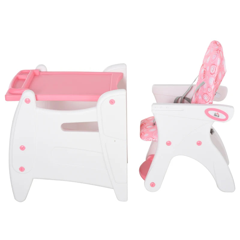 Baby Booster High Chair – 3-in-1 Convertible Pink Seat with Tray for Toddlers