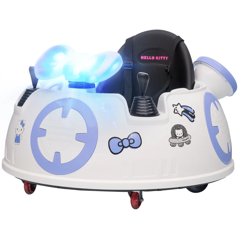 Hello Kitty Licensed Kids Bumper Car with Music, Lights, Remote & Seat Belt – White