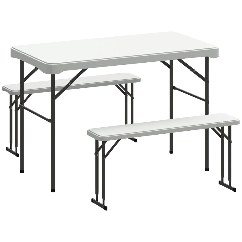 Portable 3-Piece Picnic Table and Bench Set – White