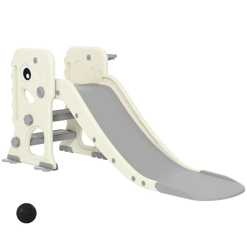 Cream White 3-in-1 Kids Slide with Climber and Basketball Hoop – Indoor Use Ages 2-5