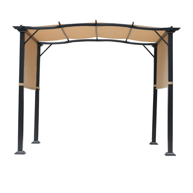Steel Garden Pergola with Adjustable Side Canopy – Sun Shade Shelter, Khaki, 2.96x2.45x2.3m