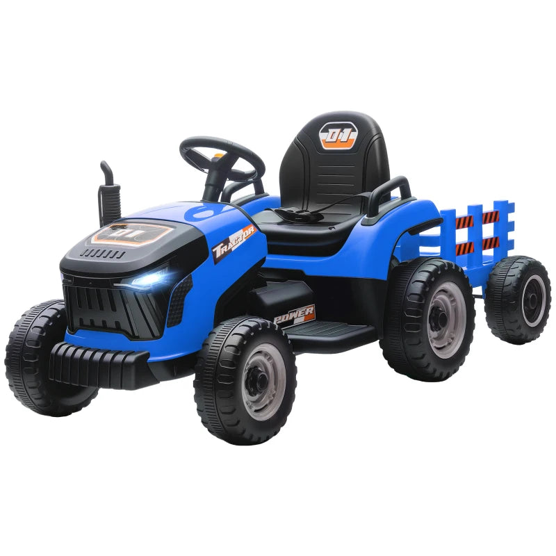 Electric 12V Ride-On Tractor for Kids Ages 3–8 with Remote, Music & Trailer – Blue