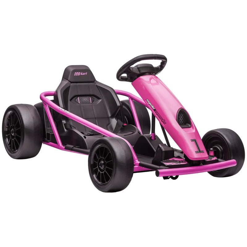24V Kids Electric Racing Kart – Drift Go Kart with 2 Speeds, Pink, Ages 8–12 Years