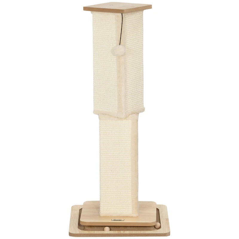 3-in-1 Cat Scratching Post with Track Ball – 87cm Oak Tone