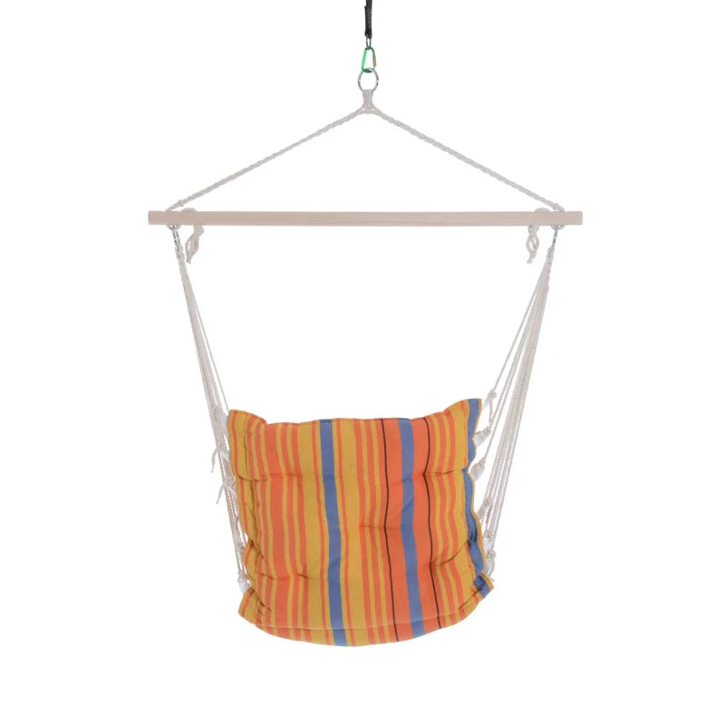 Garden Hanging Chair with Soft Seat Backrest Cotton Cloth Wooden Support Orange