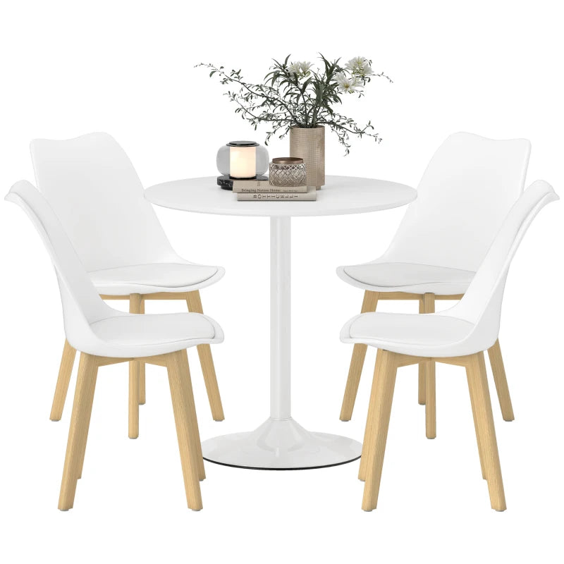 Modern 5-Piece Dining Table Set with 4 Chairs – White Finish