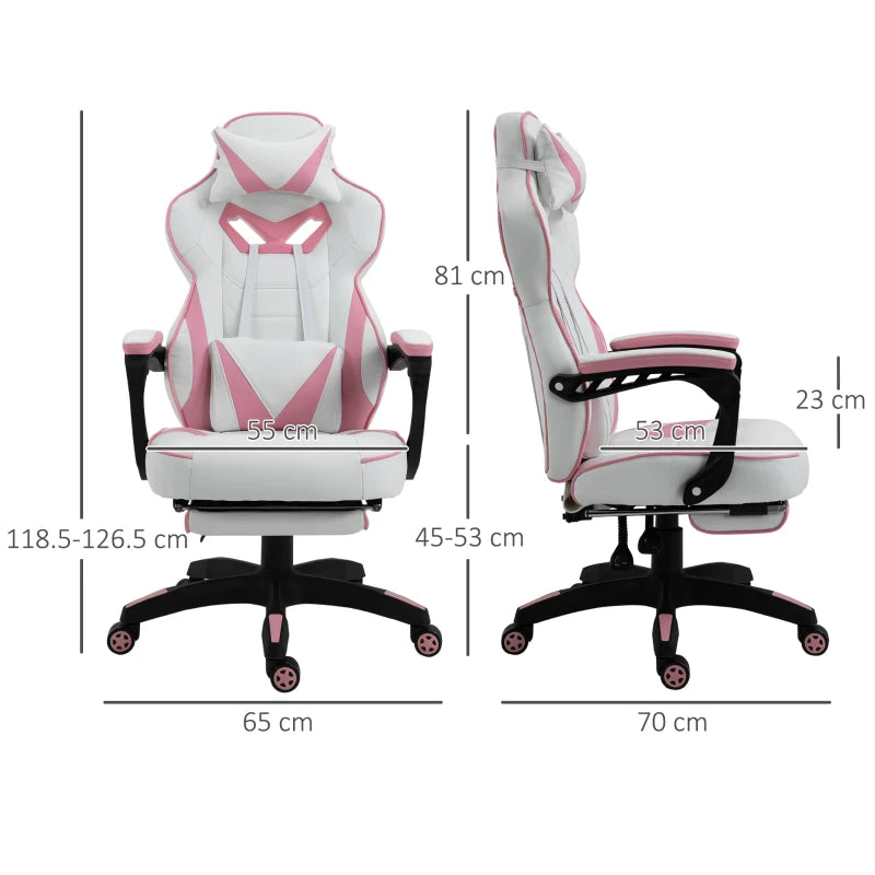 Pink Gaming Chair – PU Leather, Lumbar Support & Footrest
