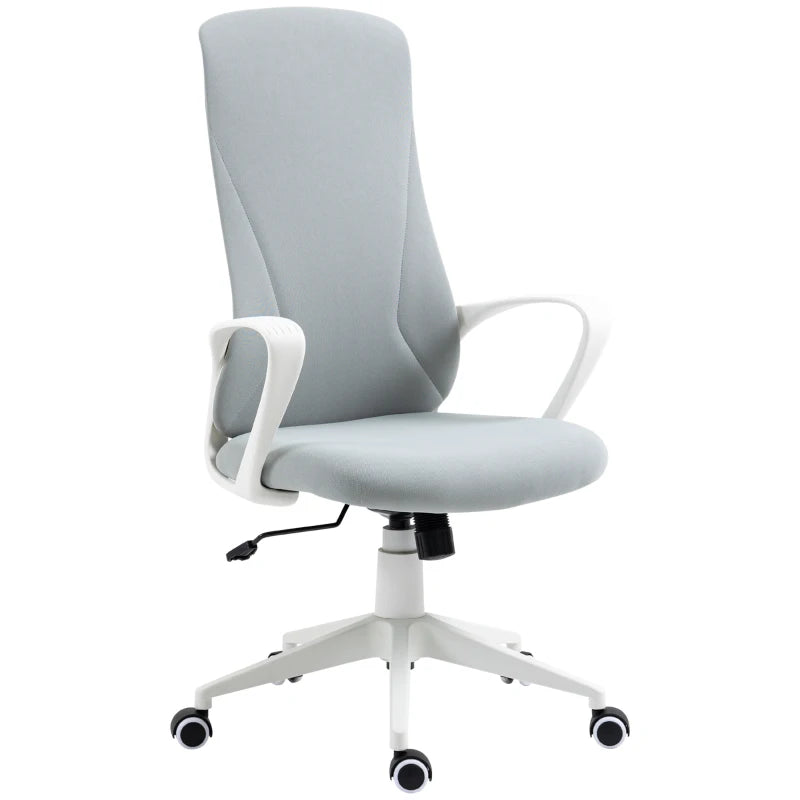 Light Grey Fabric Desk Chair – High Back, Swivel Wheels