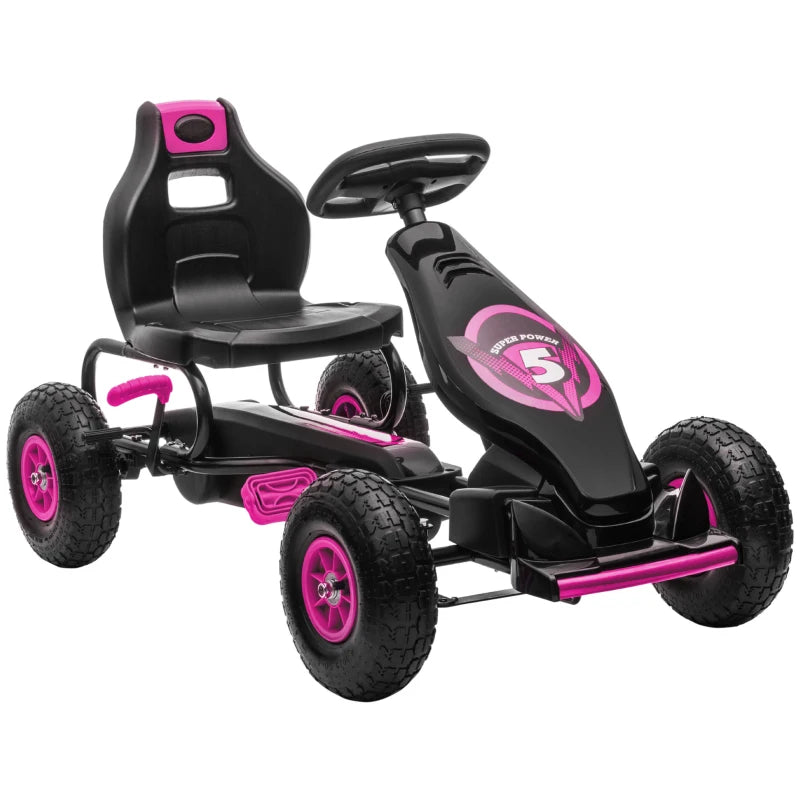 Kids Pedal Go Kart with Adjustable Seat & Inflatable Tires – Pink, Safe and Durable Ride
