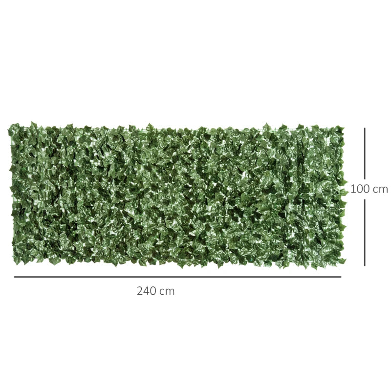 Dark Green Artificial Leaf Hedge Screen Fence, 2.4m x 1m, Easy Install Privacy Panel