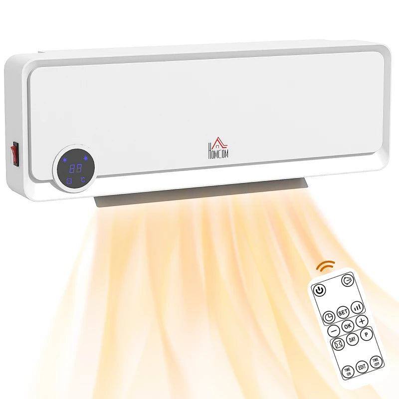 Wall-Mounted Space Heater, 1000W/2000W, Remote & Timer, White