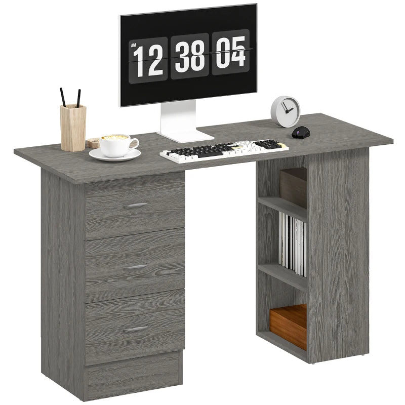 Computer Desk – Grey Writing Table with Storage Shelves & Drawers