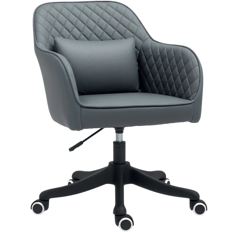Makeup Vanity Chair with Massage Lumbar Pillow & Wheels – Grey