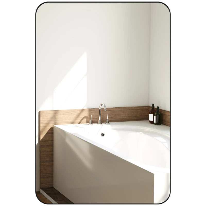 Modern Curved Bathroom Mirror, Black Frame, 90x60cm