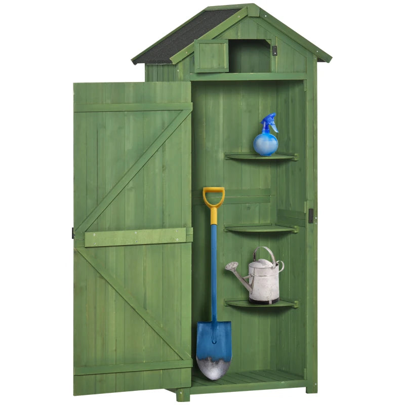 Slim Wooden Garden Shed with Asphalt Roof, Removable Shelves & Roof Hatch – Compact, 77x54cm