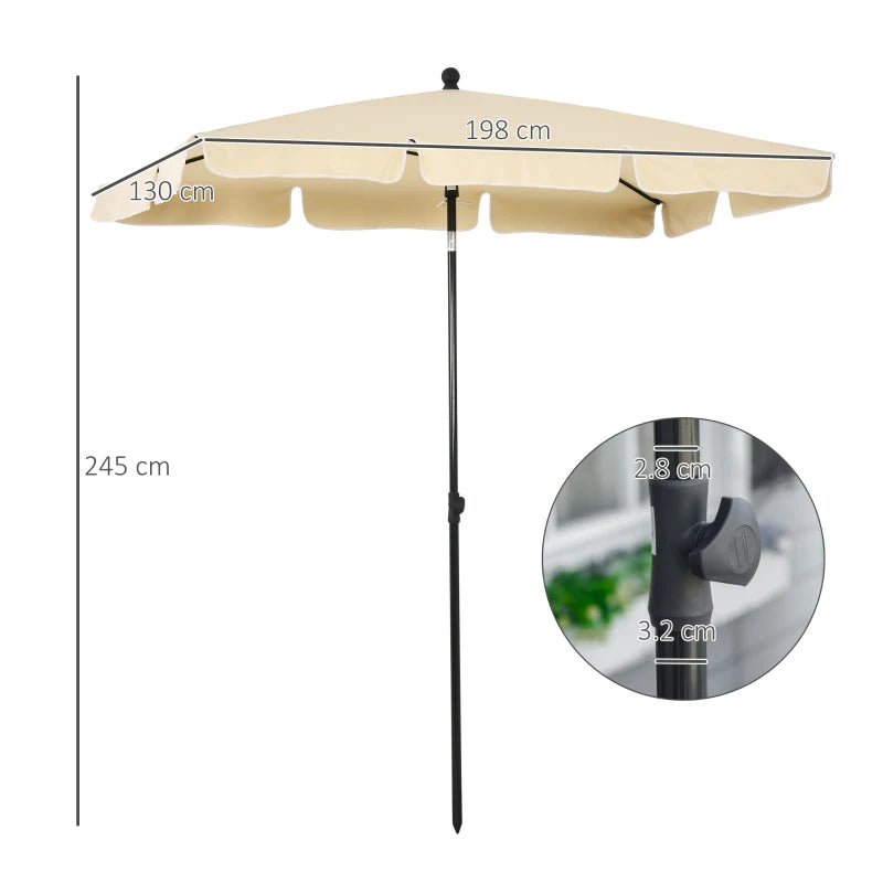 Garden parasol umbrella with ruffles, aluminium pole, tilting rectangular sun shade 2x1.3m