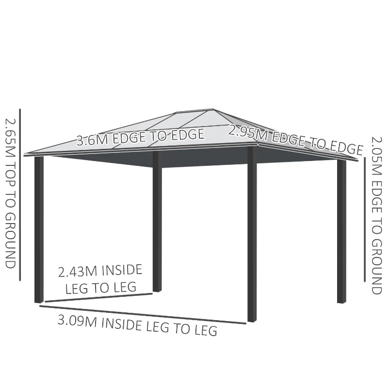 Brown Hardtop Gazebo with Polycarbonate Roof, Mosquito Net & Curtains – Garden 3x3.6m