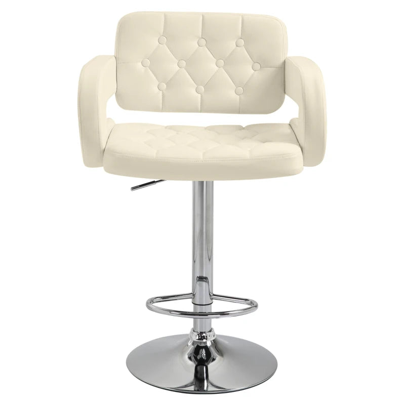 Beige Swivel Bar Stool with PU Leather, Back, Armrest & Footrest