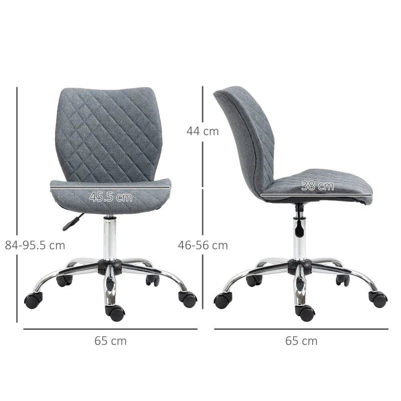 Home Office Chair – Armless, Grey Linen, Swivel & Rolling