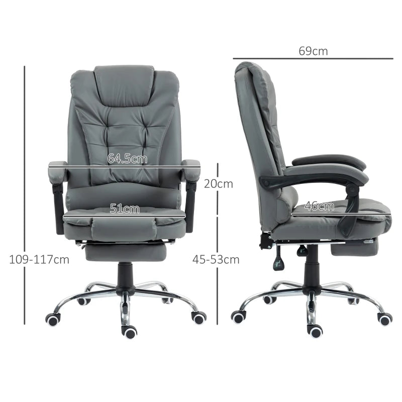 Grey Home Office Chair with Recline & Retractable Footrest