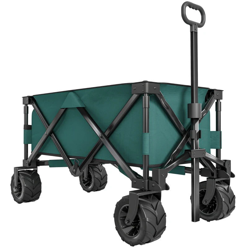 Folding 140L Festival Trolley with Telescopic Handle & Big Wheels for Outdoor, Garden & Beach – Green