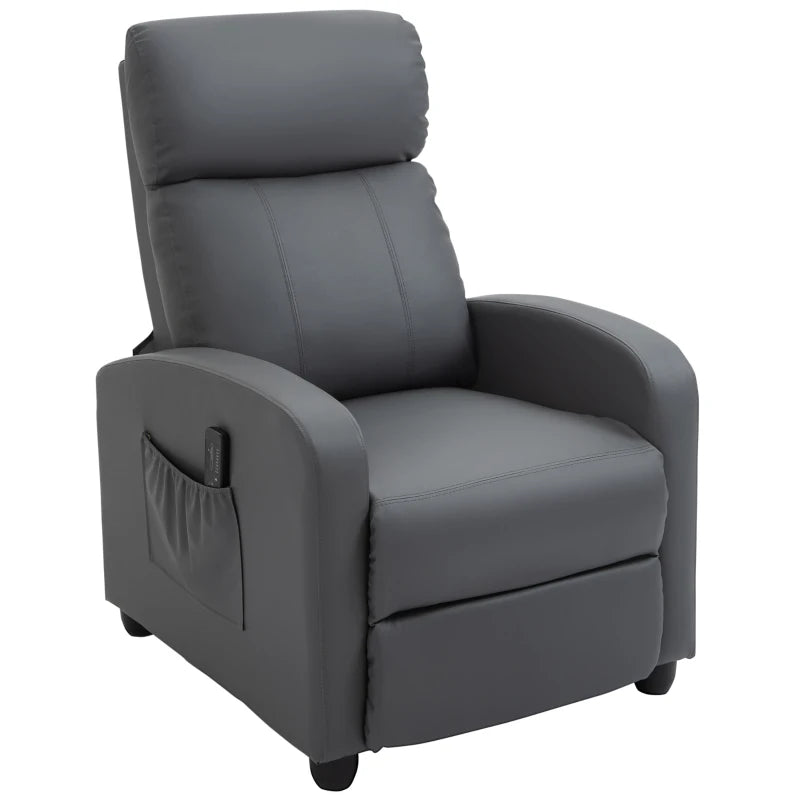Grey Faux Leather Recliner Chair with Massage & Leg Rest, Push Back