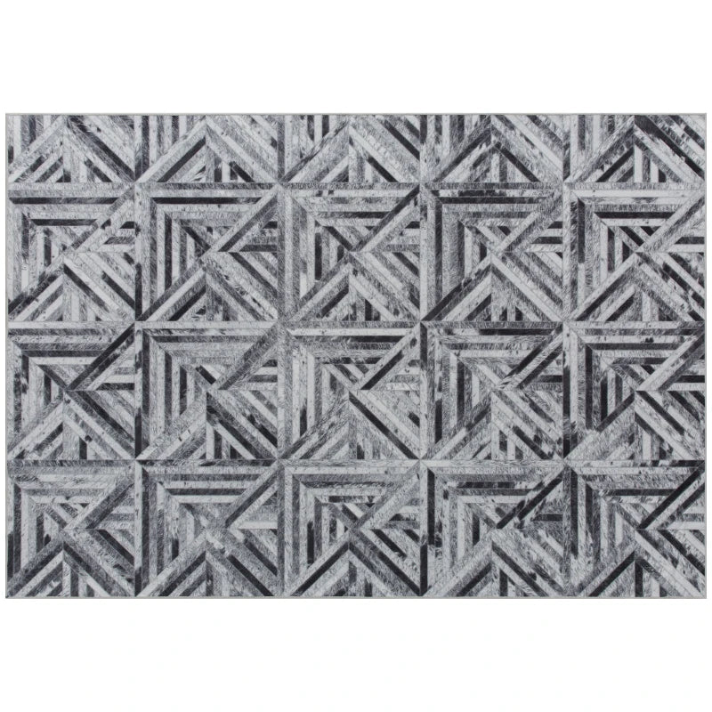 Chenille Floor Rug – Triangle Pattern, Non-Slip, Black 170x120cm