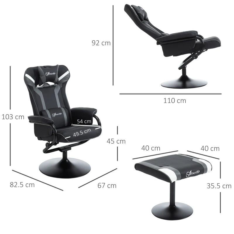 Grey Reclining Chair & Stool Set with Lumbar Support