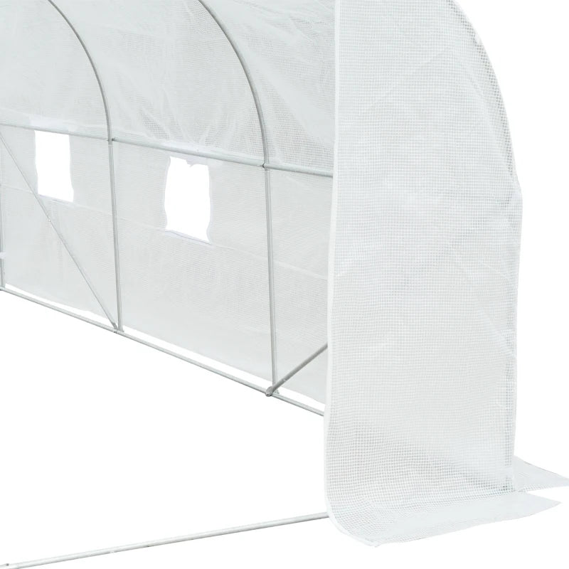 Galvanised Steel Frame Walk-In Polytunnel Greenhouse with Door & Windows – White, 4.5 x 3 x 2 m