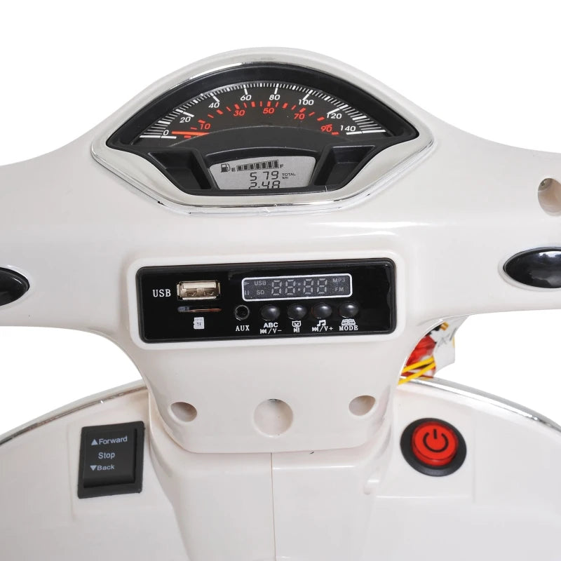 Stylish Kids Ride-On Vespa Scooter with LED Lights – White Toy Motorcycle