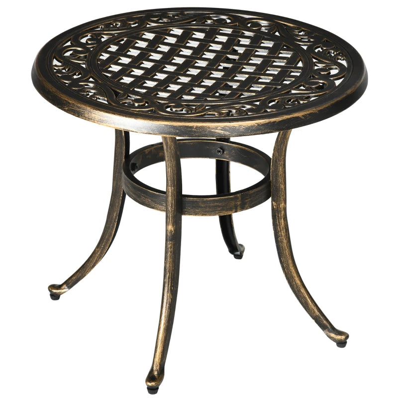 Durable Outdoor Garden Table, Cast Aluminium End Table with Anti-Slip Feet, Bronze