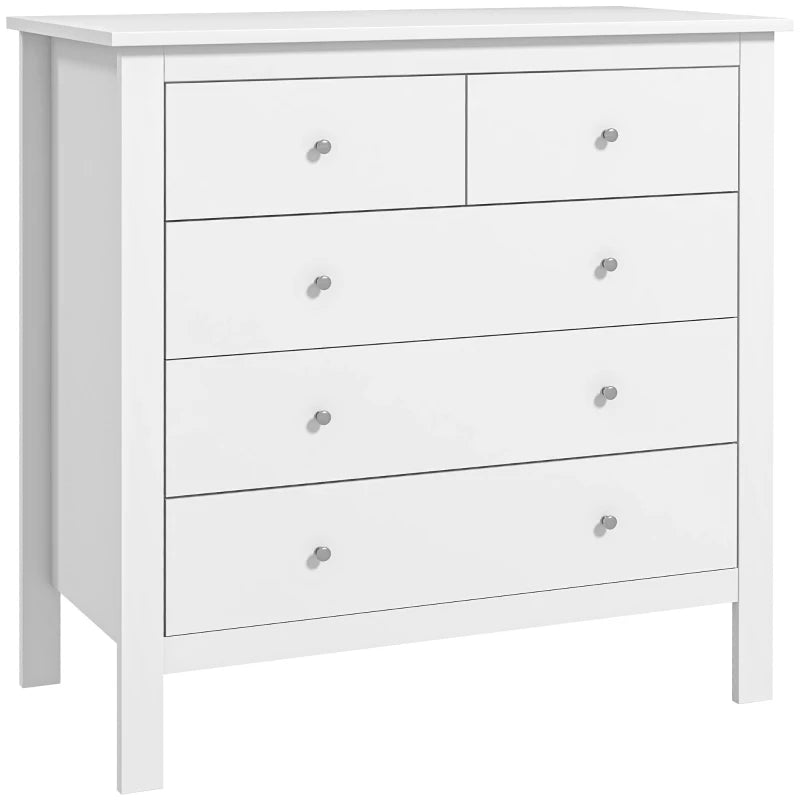 White Chest of Drawers – 5-Drawer Bedroom Storage Cabinet