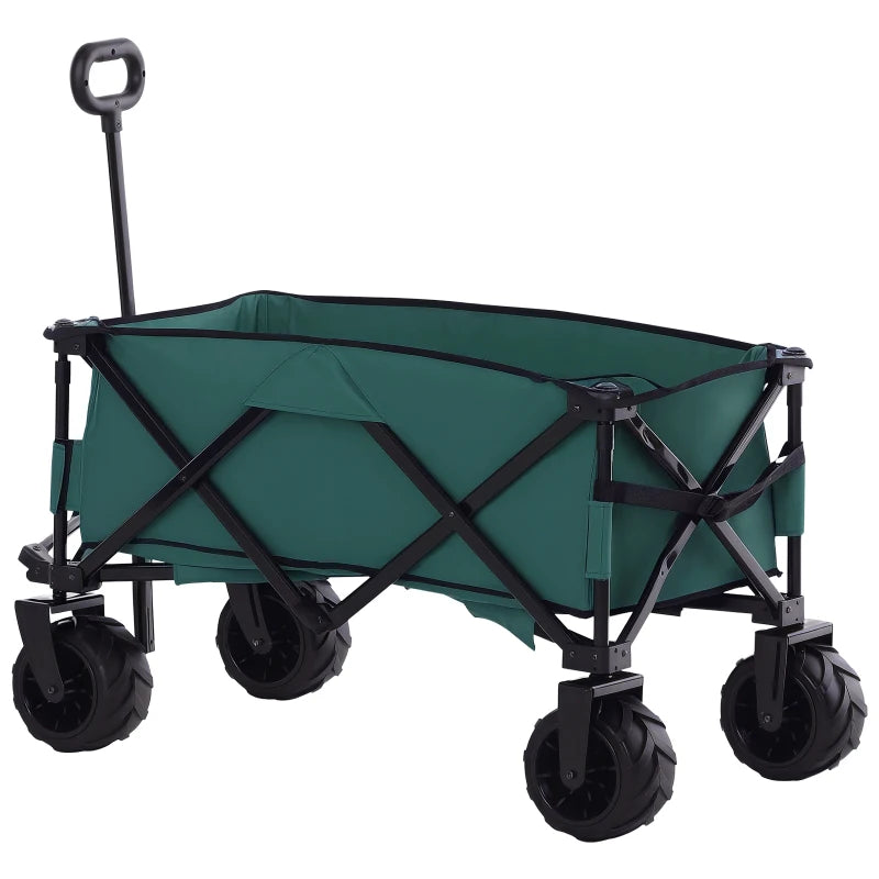 Folding 140L Festival Trolley with Telescopic Handle & Big Wheels for Outdoor, Garden & Beach – Green