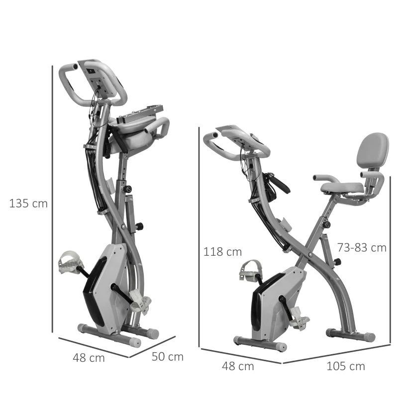 Grey 2-in-1 Folding Bike with Magnetic Resistance & Pulse Sensor