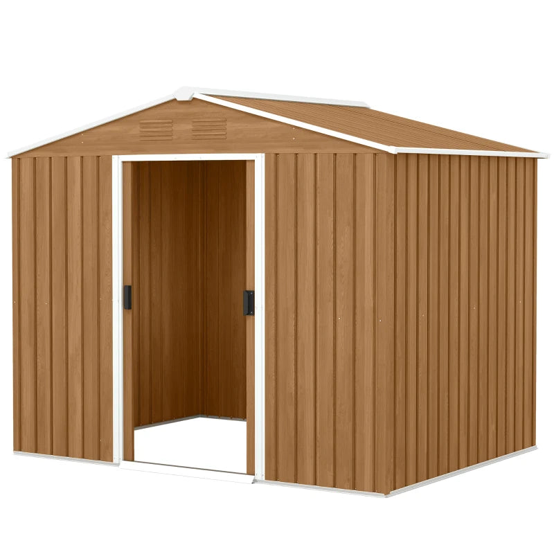 Galvanized Steel 8x6 Metal Storage Shed with Sloped Roof & Double Doors, Brown Finish