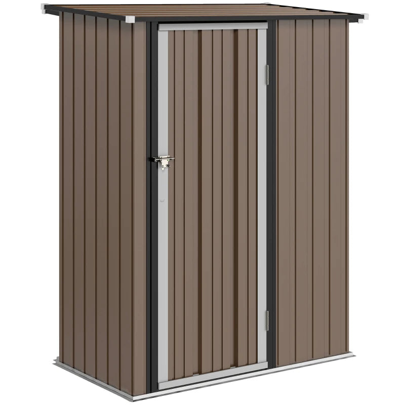 Metal Garden Storage Shed with Lockable Door and Sloped Roof for Tools, 5x3 ft, Brown