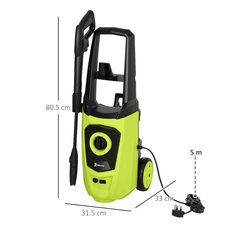 1800W High-Pressure Portable Washer, 150 Bar, 510 L/h Flow, Powerful Jet Cleaner, Green