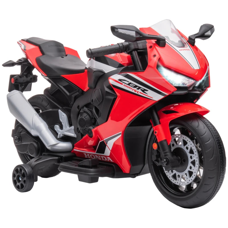Training Wheels Kids Motorcycle with Licensed Honda Design & Music – Red 6V