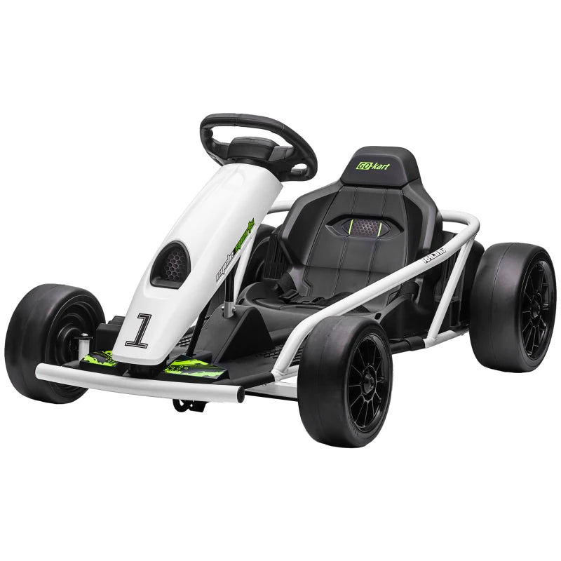 24V Ride-On Drift Go Kart for Boys & Girls – 2 Speeds, Racing Style – White, 8-12 Yrs