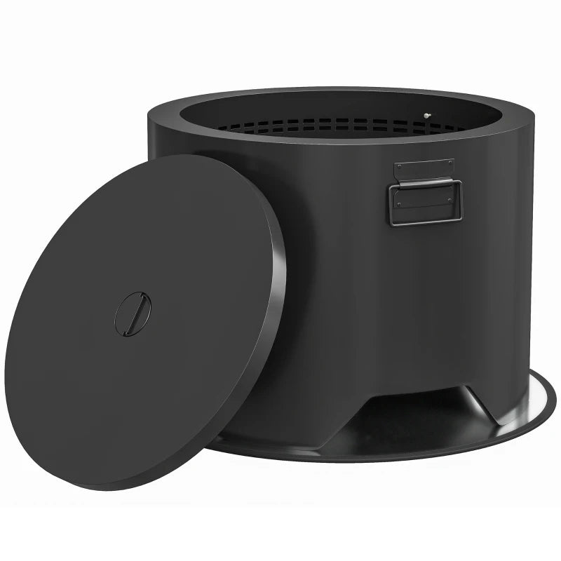 Black Outdoor Round Fire Pit with Protective Lid and Fire Poker for Garden Use