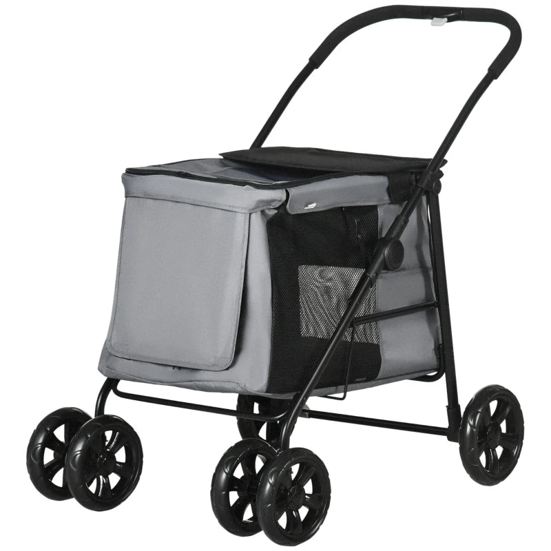 Dog Pram with Rolling Door & Safety Leashes