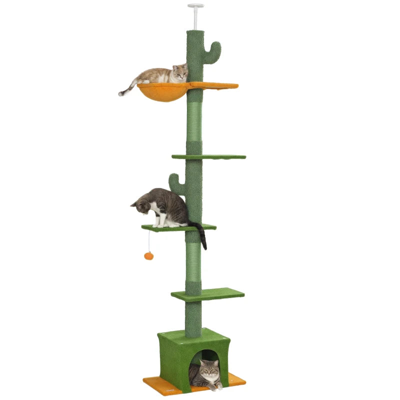Tall Floor-to-Ceiling Cat Tree 230-275cm with Hammock & Posts