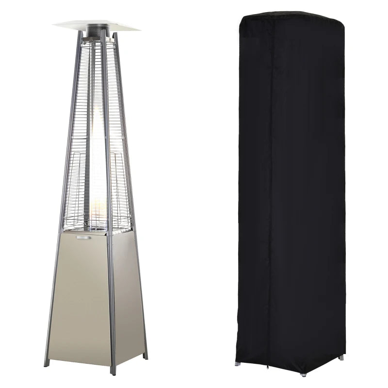 Patio Heater with Wheels and Weather Cover – Pyramid Style, Silver Stainless Steel