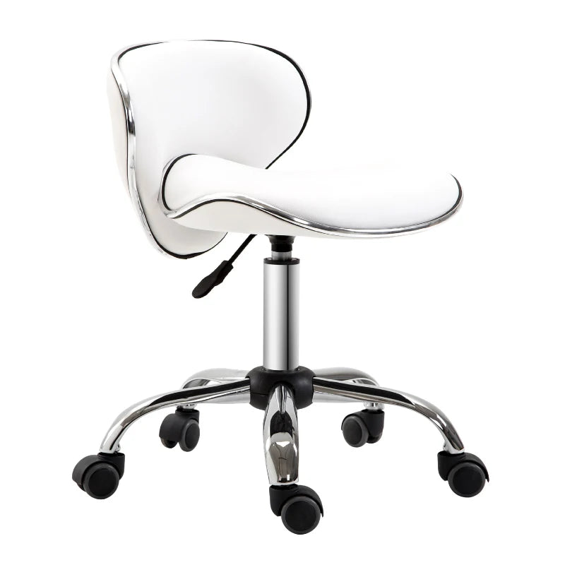 White Beauty Salon Stool – Swivel, Adjustable, Rolling
