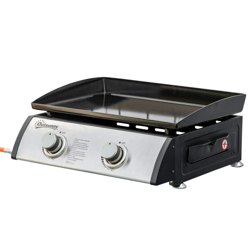 Portable Tabletop Gas BBQ Grill with 2 Burners Non-Stick Griddle, 6kW for Camping & Parties